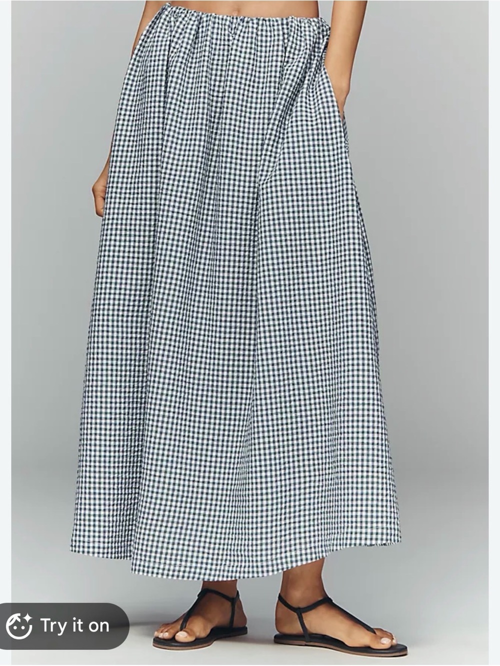 Maeve Black & White Gingham Elastic-Waist Maxi Skirt